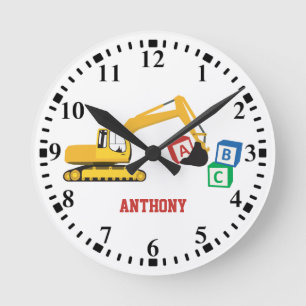 Personalized ABC Excavator Construction Truck Round Clock