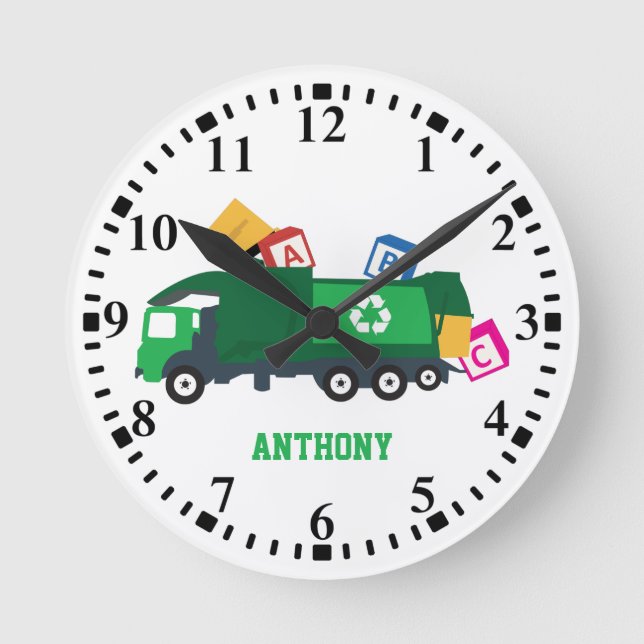 Personalized ABC Recycling Garbage Truck Round Clock (Front)