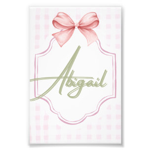Personalized Abigail Baby Girl Nursery Bow&Gingham Photo Print