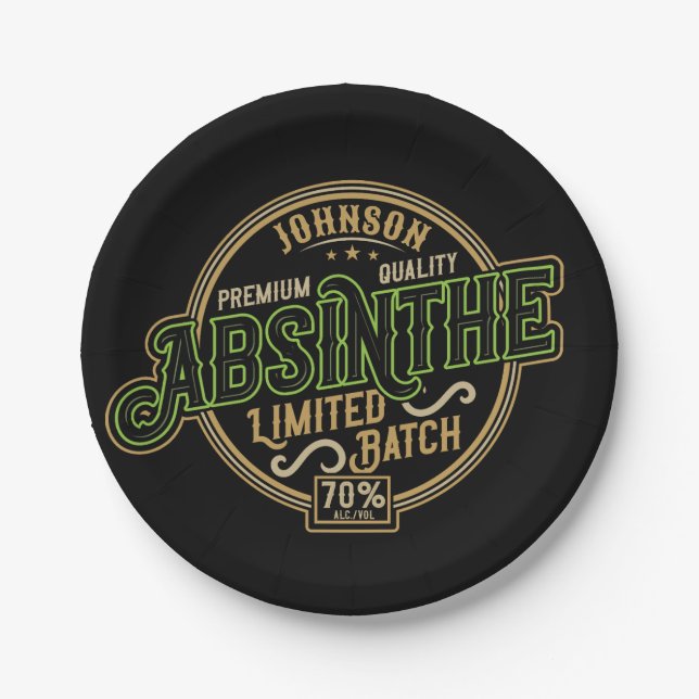 Personalized Absinthe Herbal Spirit Liquor Label Paper Plate (Front)