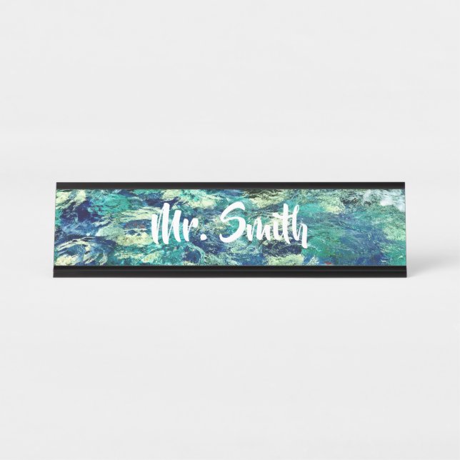 Personalized Abstract Art Paint Water Photo Desk Name Plate (Front)