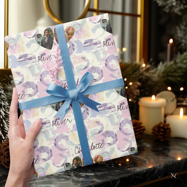 Personalized Abstract Art with Photos and Names Wrapping Paper (Creator Uploaded)