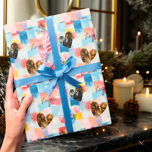 Personalized Abstract Art with Photos and Names Wrapping Paper