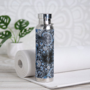 Personalized Abstract Black Blue Fractal Water Bottle