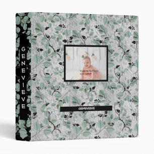 Personalized Abstract Black & White Florals Binder