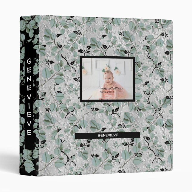Personalized Abstract Black & White Florals Binder (Front/Spine)