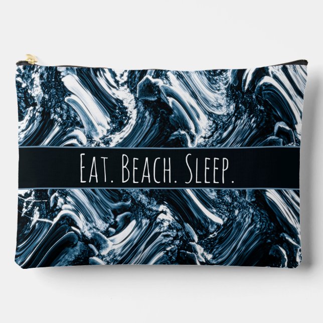 Personalized Abstract Blue and White Wave Accessory Pouch (Front)
