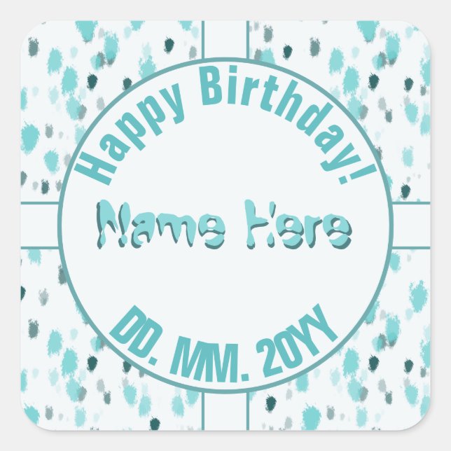 Personalized Abstract Blue Grey Green Colour Splas Square Sticker (Front)