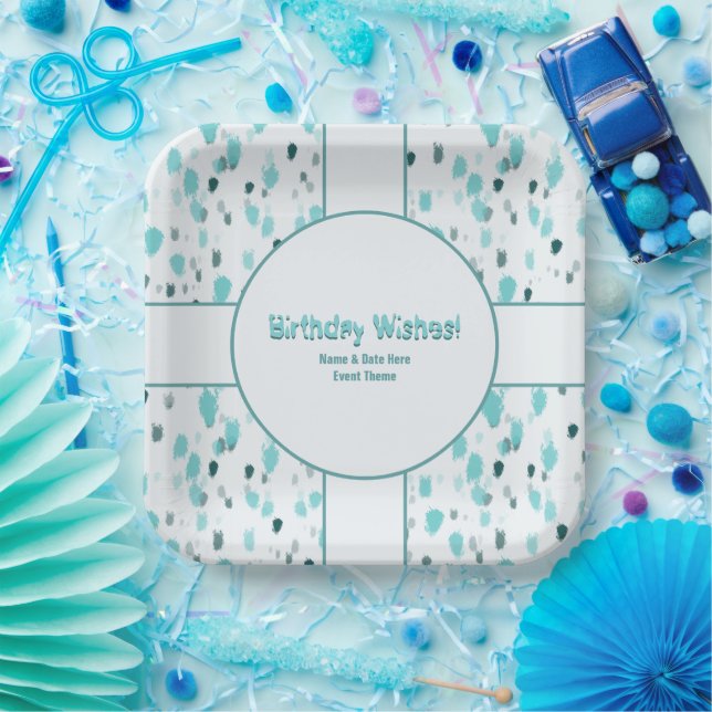 Personalized Abstract Blue, Grey Paint Splash Art Paper Plate (Party)