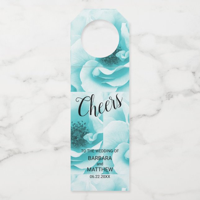Personalized Abstract Blue & White Bottle Tag (Front)