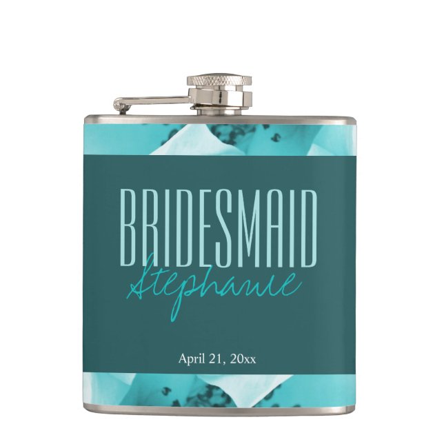 Personalized Abstract Blue & White Florals Hip Flask (Front)