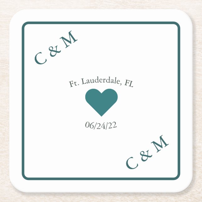 Personalized Abstract Blue & White  Square Paper Coaster (Front)