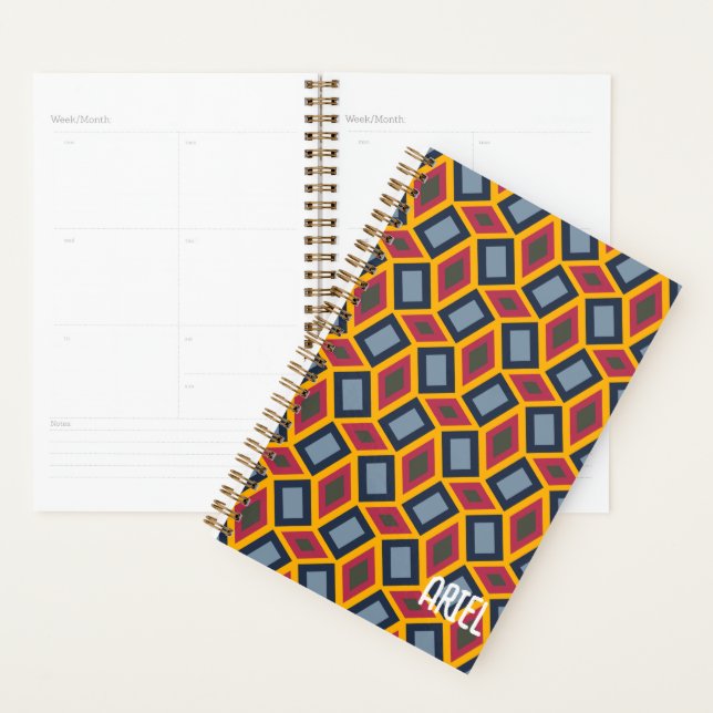 Personalized Abstract Burgundy Geometric Pattern Planner (Display)