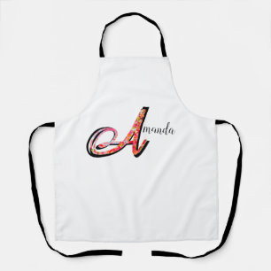 Personalized abstract fall leaves monogram A Apron