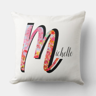 Personalized abstract fall leaves monogram M Throw Pillow