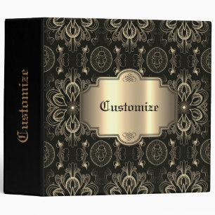 Personalized Abstract Floral Black And Gold Binder