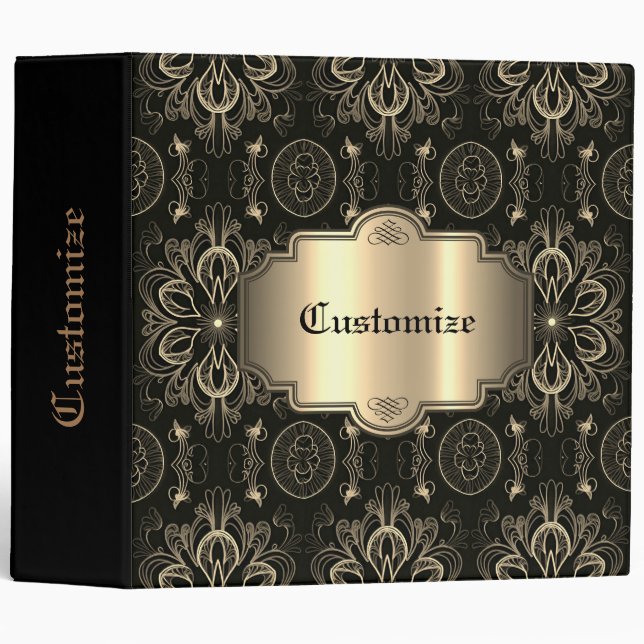 Personalized Abstract Floral Black And Gold   Binder (Front/Spine)