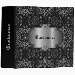 Personalized Abstract Floral Black And Silver Binder