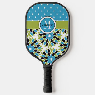 Personalized Abstract Floral, Polka Dots, Monogram Pickleball Paddle