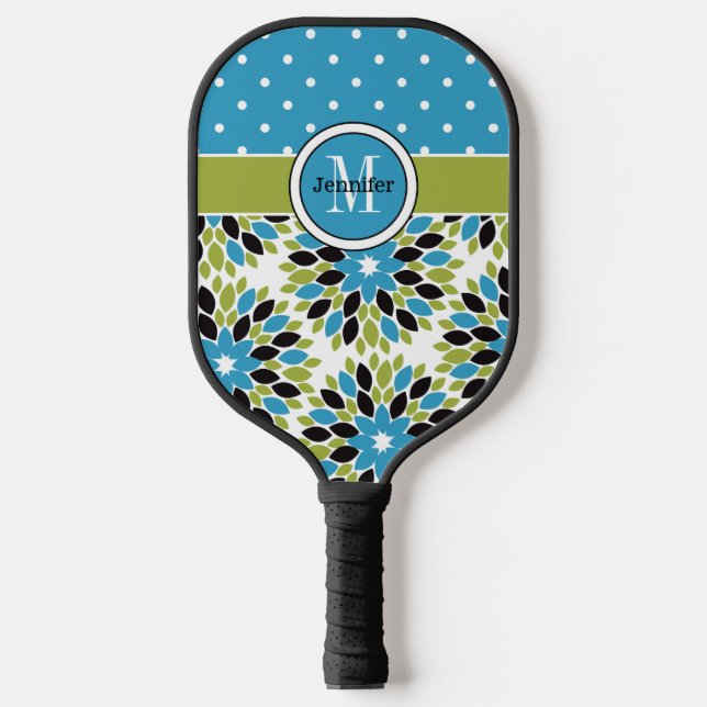 Personalized Abstract Floral, Polka Dots, Monogram Pickleball Paddle (Front)