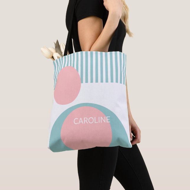 Personalized Abstract Geometric Striped Art Tote Bag (Close Up)