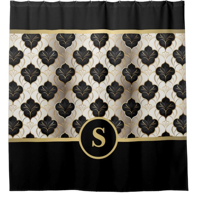 Personalized Abstract Gold & Black Shower Curtain (Front)