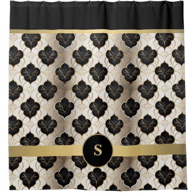 Personalized Abstract Gold & Black Shower Curtain (Front)