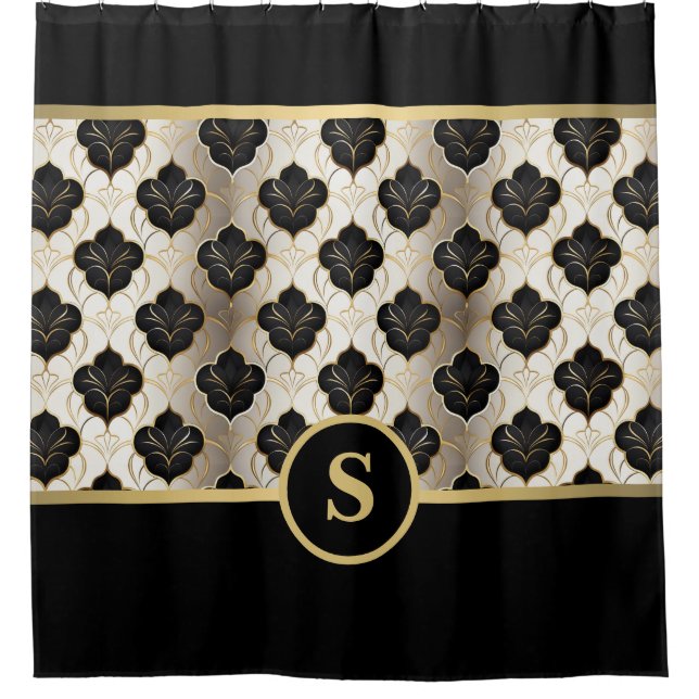 Personalized Abstract Gold & Black Shower Curtain (Front)