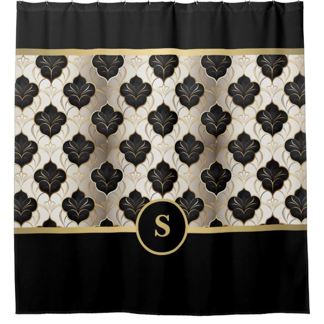 Personalized Abstract Gold & Black Shower Curtain (Front)