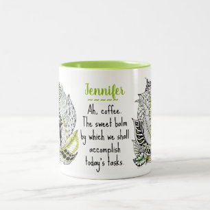 Personalized Abstract Green Leaf Doodles Two-Tone Coffee Mug