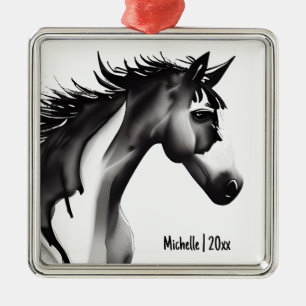  Personalized Abstract Horse Black/White Christmas Metal Ornament