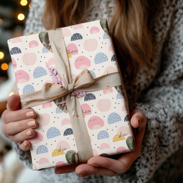 Personalized Abstract Pastel with Photo and Name Wrapping Paper (Creator Uploaded)