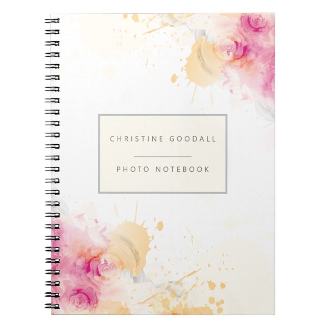 Personalized Abstract Pink and Bisque Modern Photo Notebook (Front)