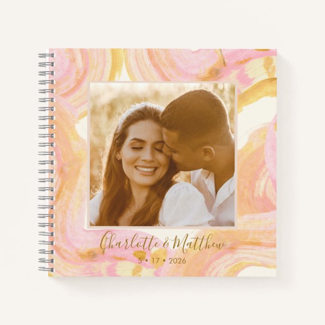 Personalized Abstract Pink Photo Wedding Planning Notebook (Front)