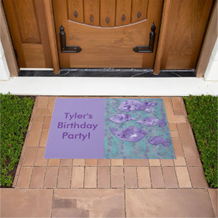 Personalized Abstract Purple Fish Birthday Doormat