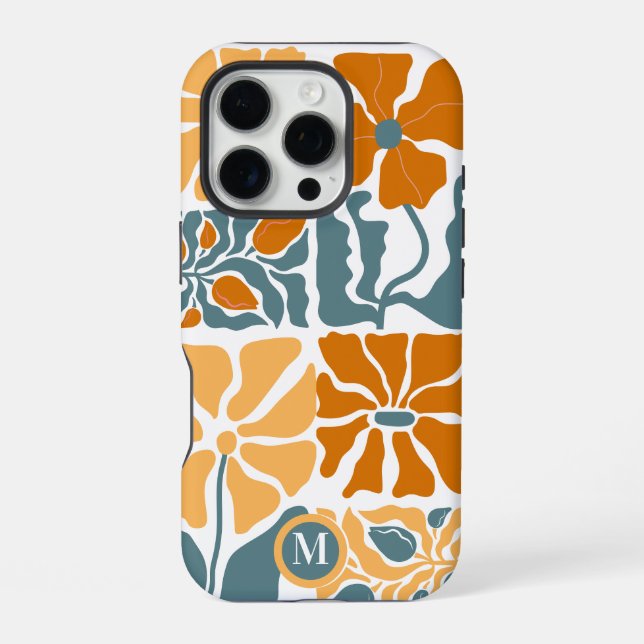 Personalized Abstract Retro Floral Monogram iPhone Case (Back)