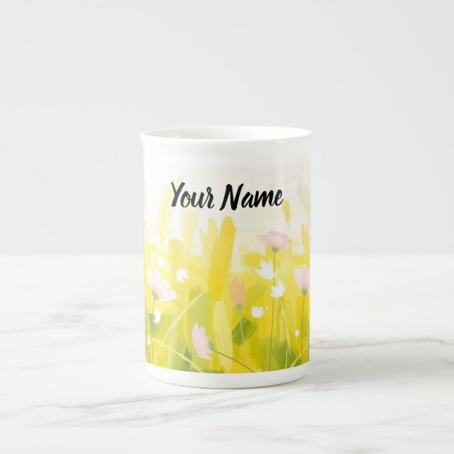 Personalized Abstract Spring Meadow Bone China Mug (Front)