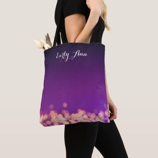 Personalized  Abstract Typography Purple Lights Tote Bag (Close Up)