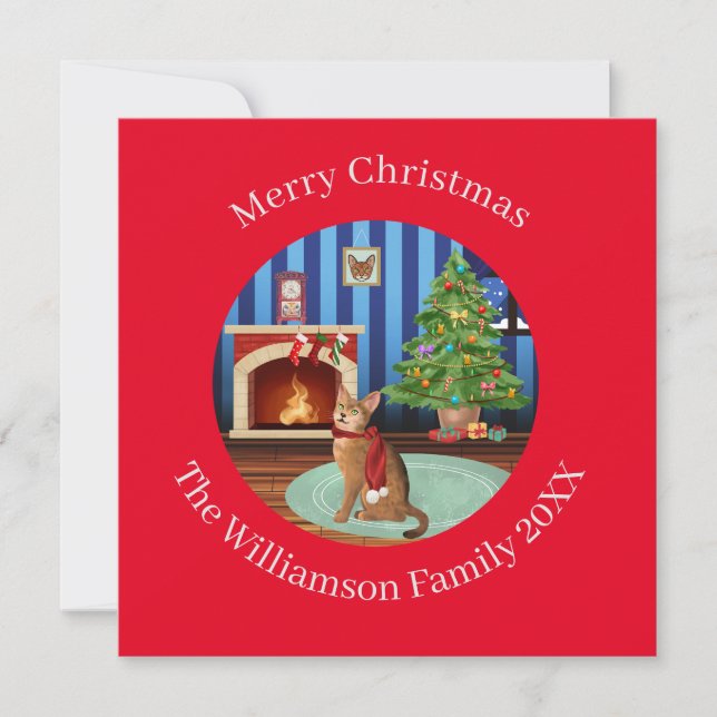 Personalized Abyssinian Kitty Cat Holiday Card (Front)
