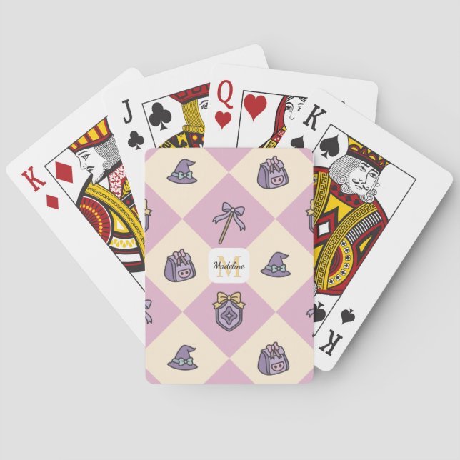 Personalized Academy Wizard School Pink Playing Cards (Back)