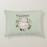 Personalized  accent pillow<br><div class="desc">Bring a touch of sweet, whimsical nature to your space with this adorable spring bunny design. The artwork features a soft, pastel pink sleeping rabbit surrounded by a beautiful botanical wreath of blooming spring flowers and leaves. This charming watercolor-style illustration is perfect for customizing Easter gifts, baby shower invitations, nursery...</div>