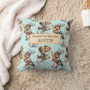 Personalized Accent Pillow– Watercolor Teddy Bears Throw Pillow