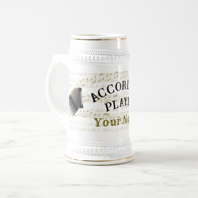 Personalized Accordion player beer stein mug (Front Left)