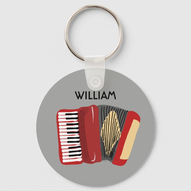 Personalized Accordion Players Red and Gray Keychain (Front)