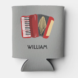 Personalized Accordion Players Red and Grey Can Cooler