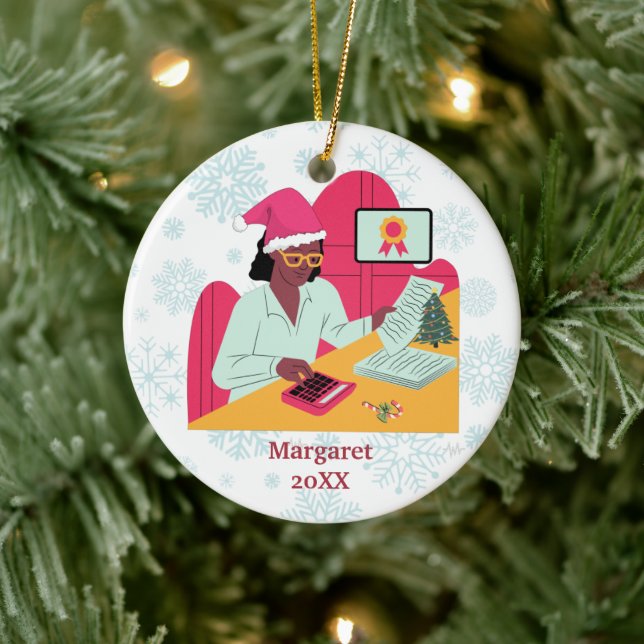 Personalized Accountant Add a Name Cute Christmas  Ceramic Ornament (Tree)