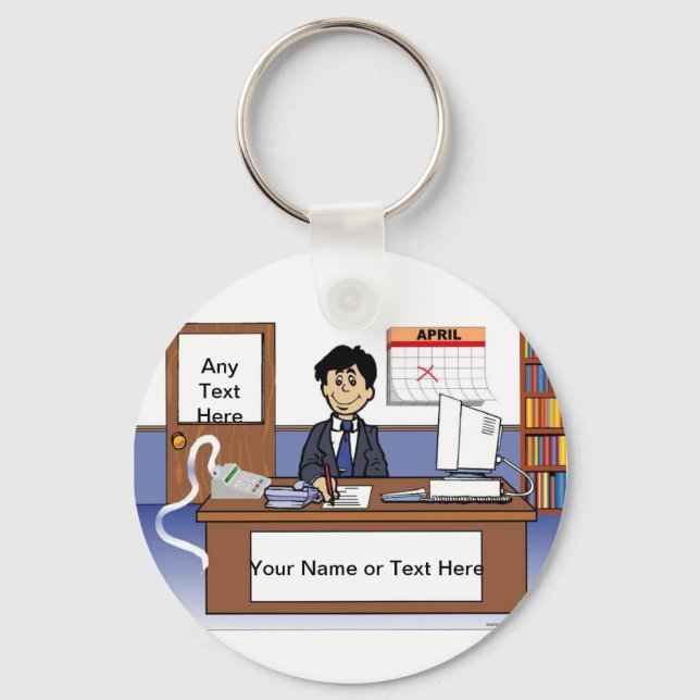 Personalized Accountant, Bookkeeper - Male Cartoon Keychain (Front)