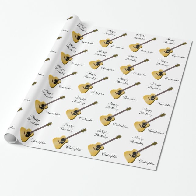 Personalized Acoustic Guitar Birthday Wrapping Paper (Unrolled)
