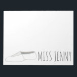Personalized Acro Tumbling Dance Gym Coach Teacher Notepad<br><div class="desc">Notepad features an original illustration of a white gymnastics or acrobatics shoe. Simply personalize with the name of your favourite dance teacher or gym coach for a one-of-a-kind gift! This design is also available on other products. Lots of additional illustrations are also available. Don't see what you're looking for? Need...</div>