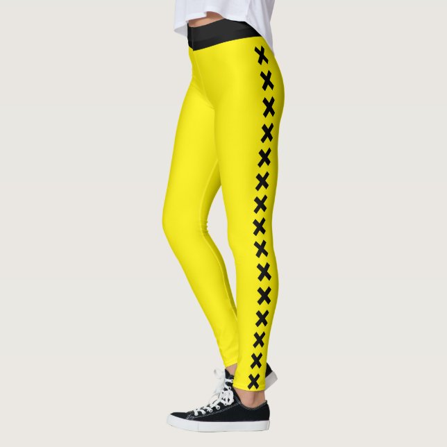 Personalized Active Mom Cute Yellow Black Pattern Leggings (Left)
